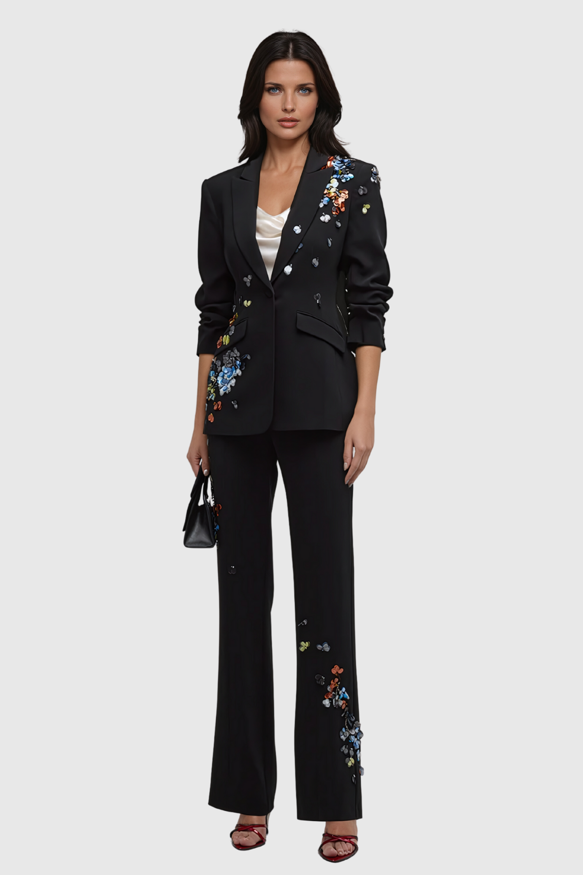 Adib Sequin Flower Lapel Blazer