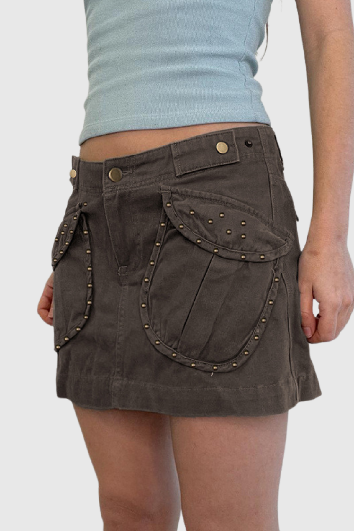 Adil Studded Pocket Short Denim Skirt