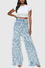 Adrius Ruch Torn Fringe Jeans In Blue