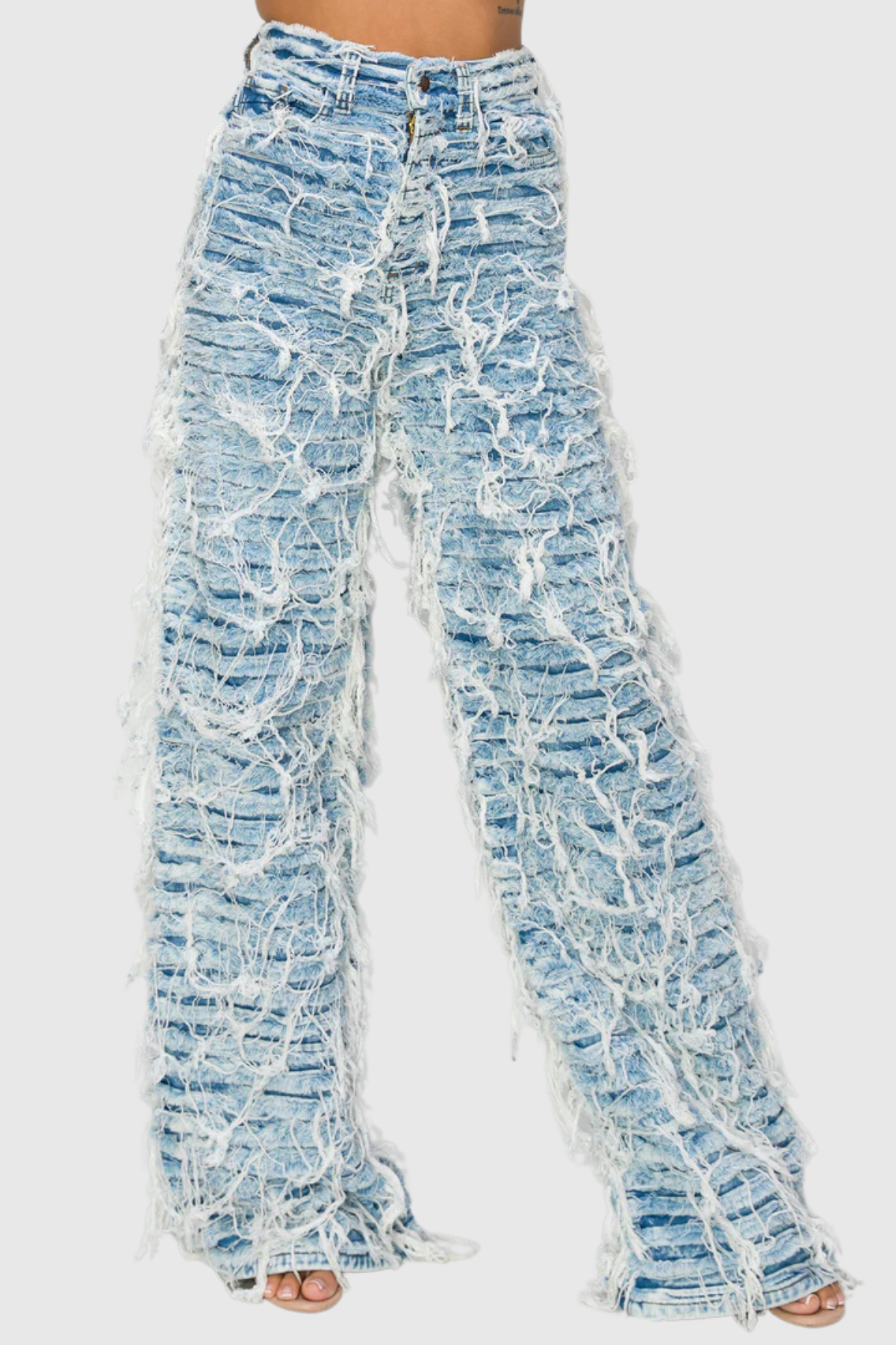 Adrius Ruch Torn Fringe Jeans In Blue