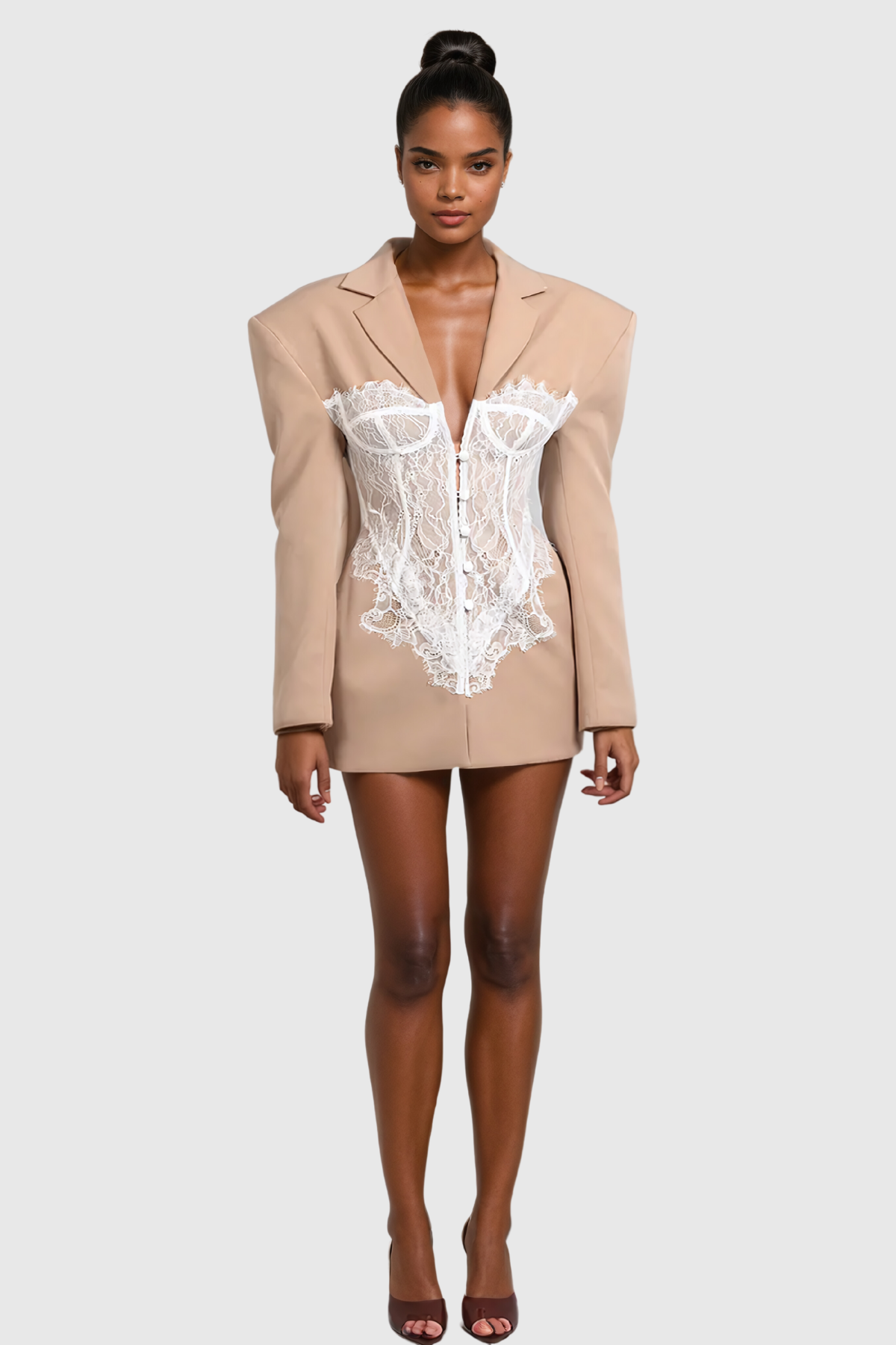 Adsila Deconstruct Lace Lapel Blazer In Khaki