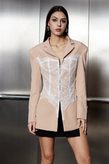 Adsila Deconstruct Lace Lapel Blazer In Khaki