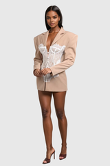 Adsila Deconstruct Lace Lapel Blazer In Khaki