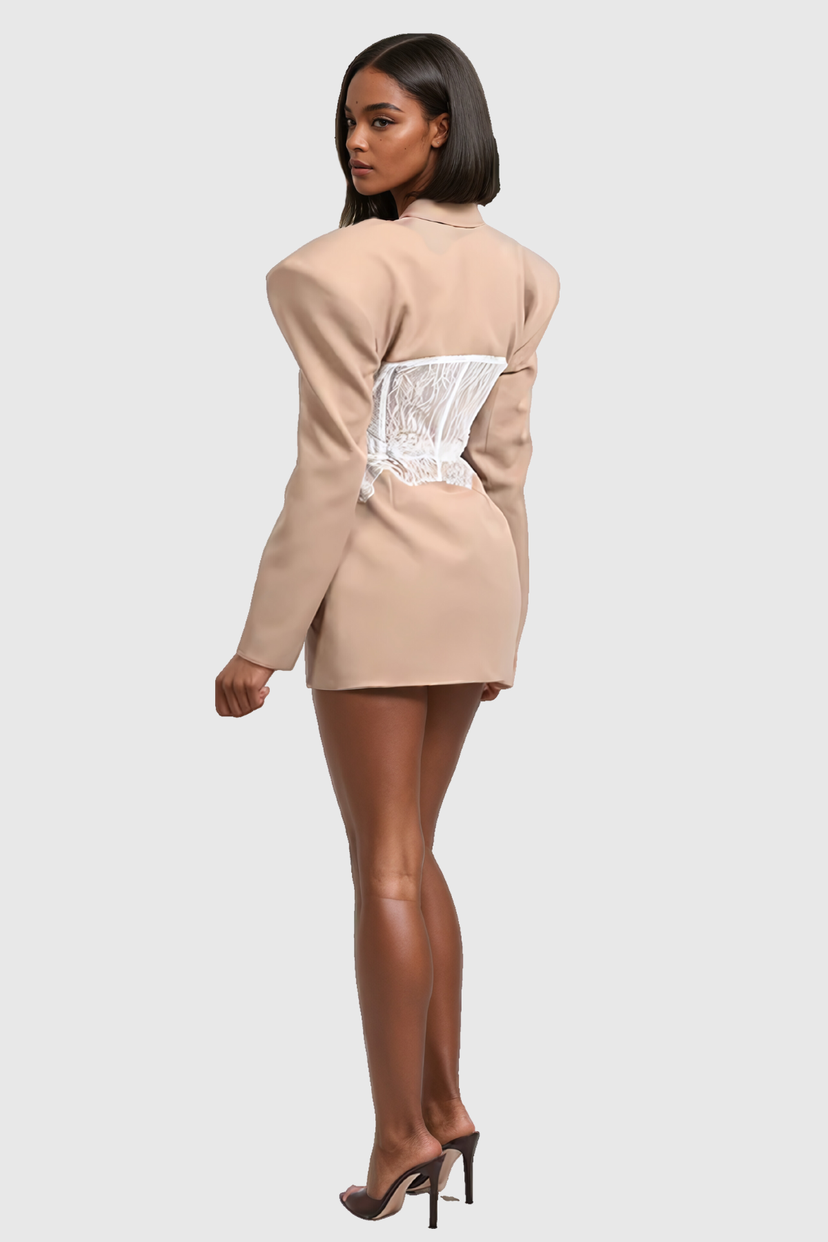 Adsila Deconstruct Lace Lapel Blazer In Khaki