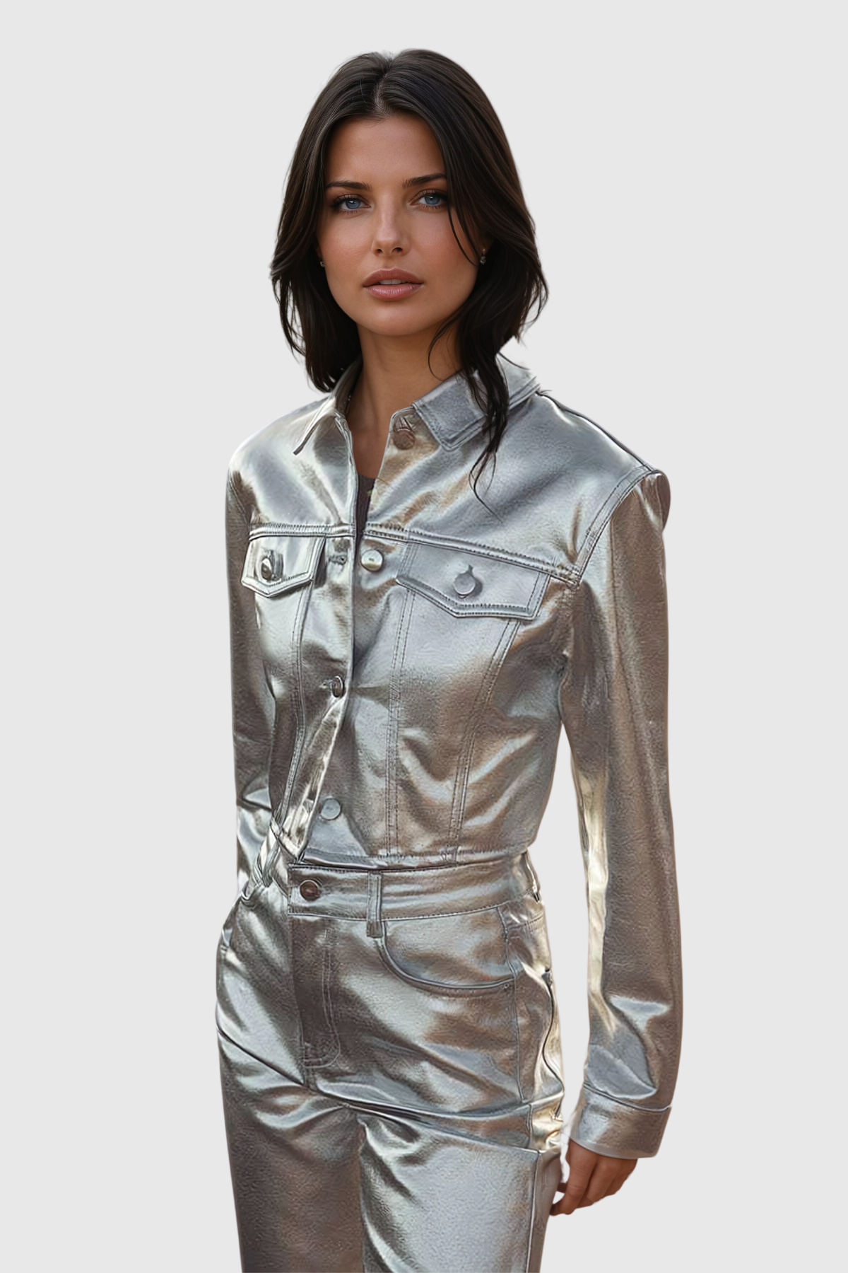 Áed Metallic Leather Short Jacket