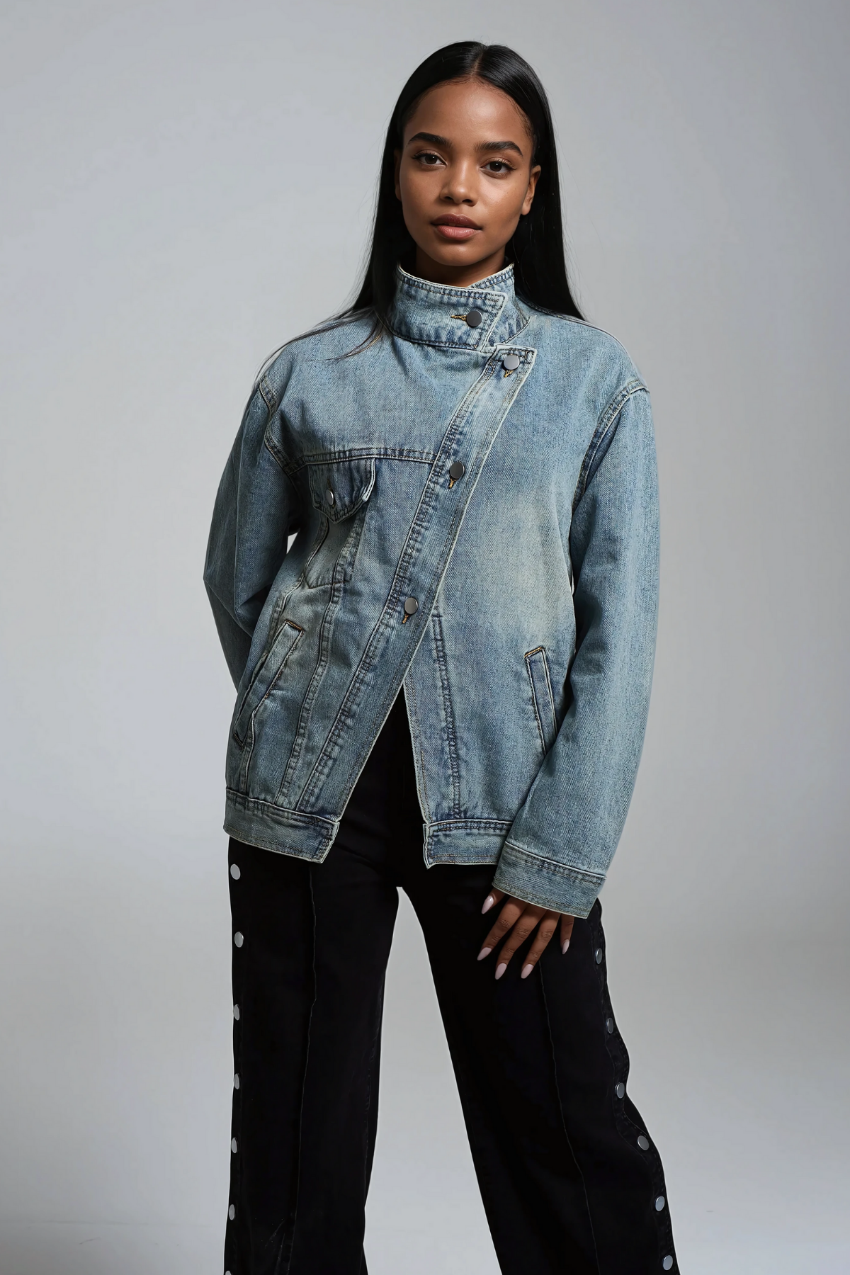 Aegle Deconstruct Asymmetric Denim Jacket