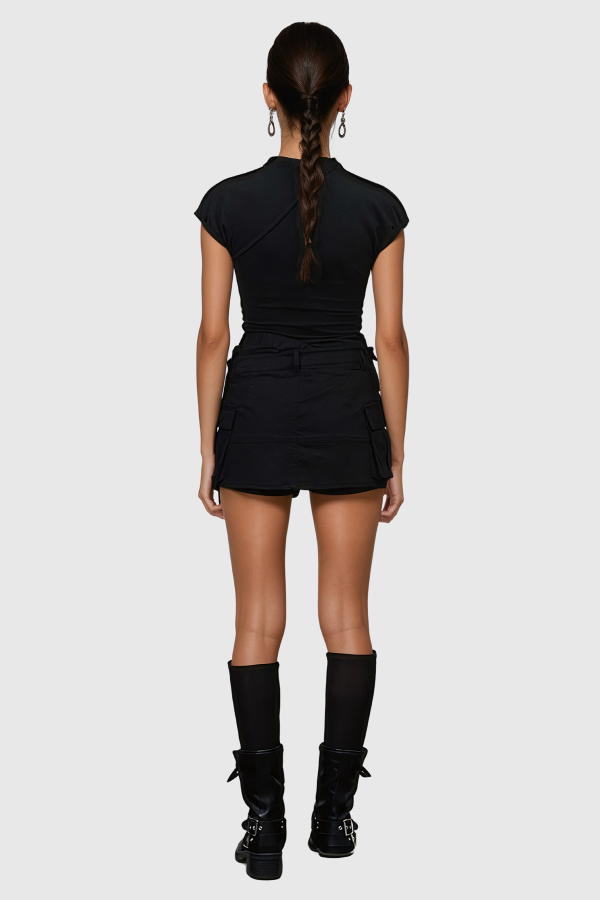 Aerith Asymmetric Cutout Buckle Skirt In Black