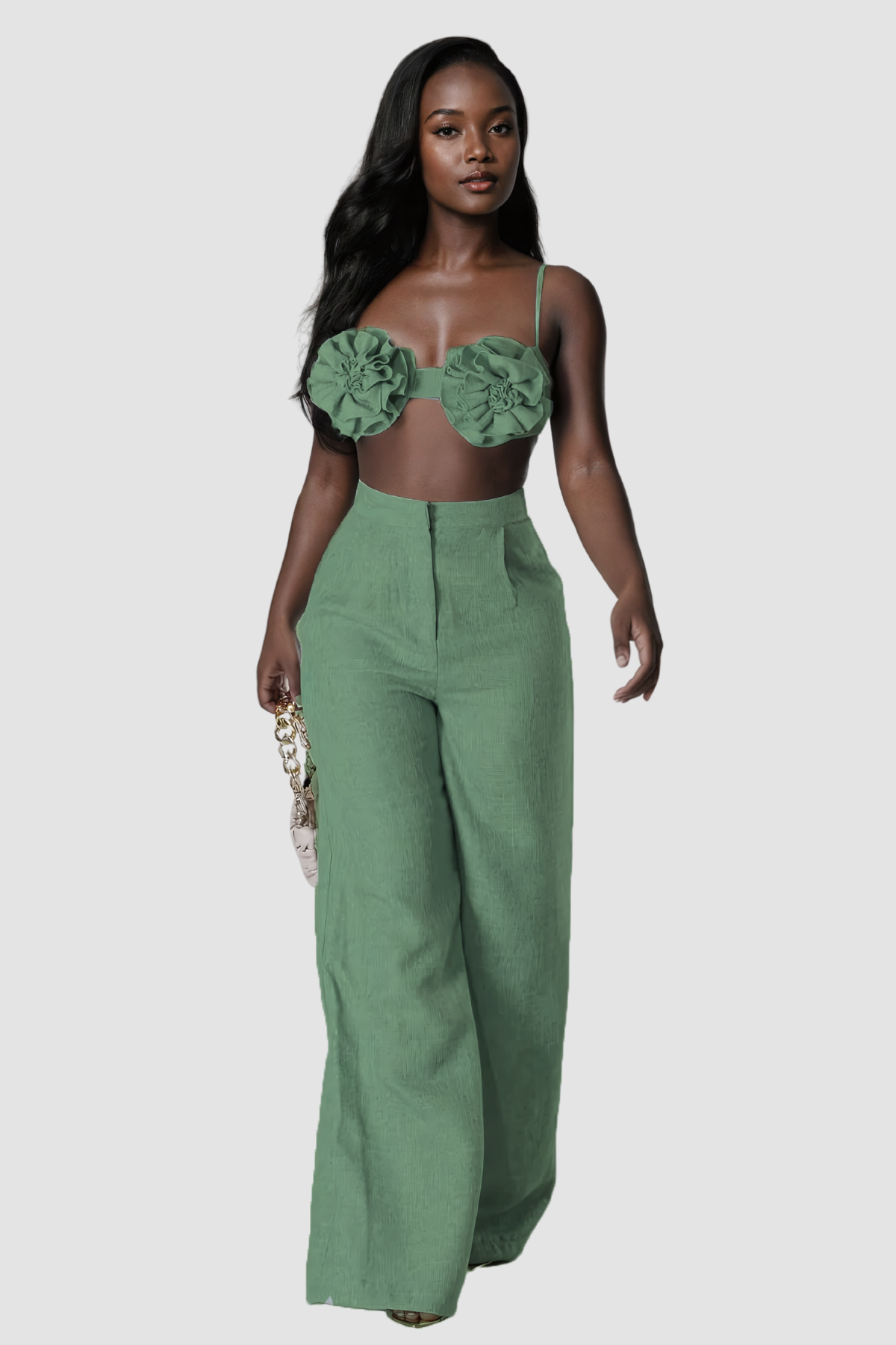 Aero Flower Spaghetti Pants Set In Green