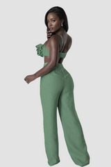 Aero Flower Spaghetti Pants Set In Green