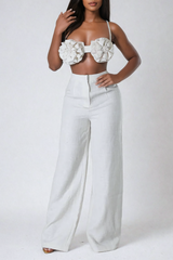 Aero Flower Spaghetti Pants Set In White