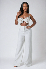 Aero Flower Spaghetti Pants Set In White