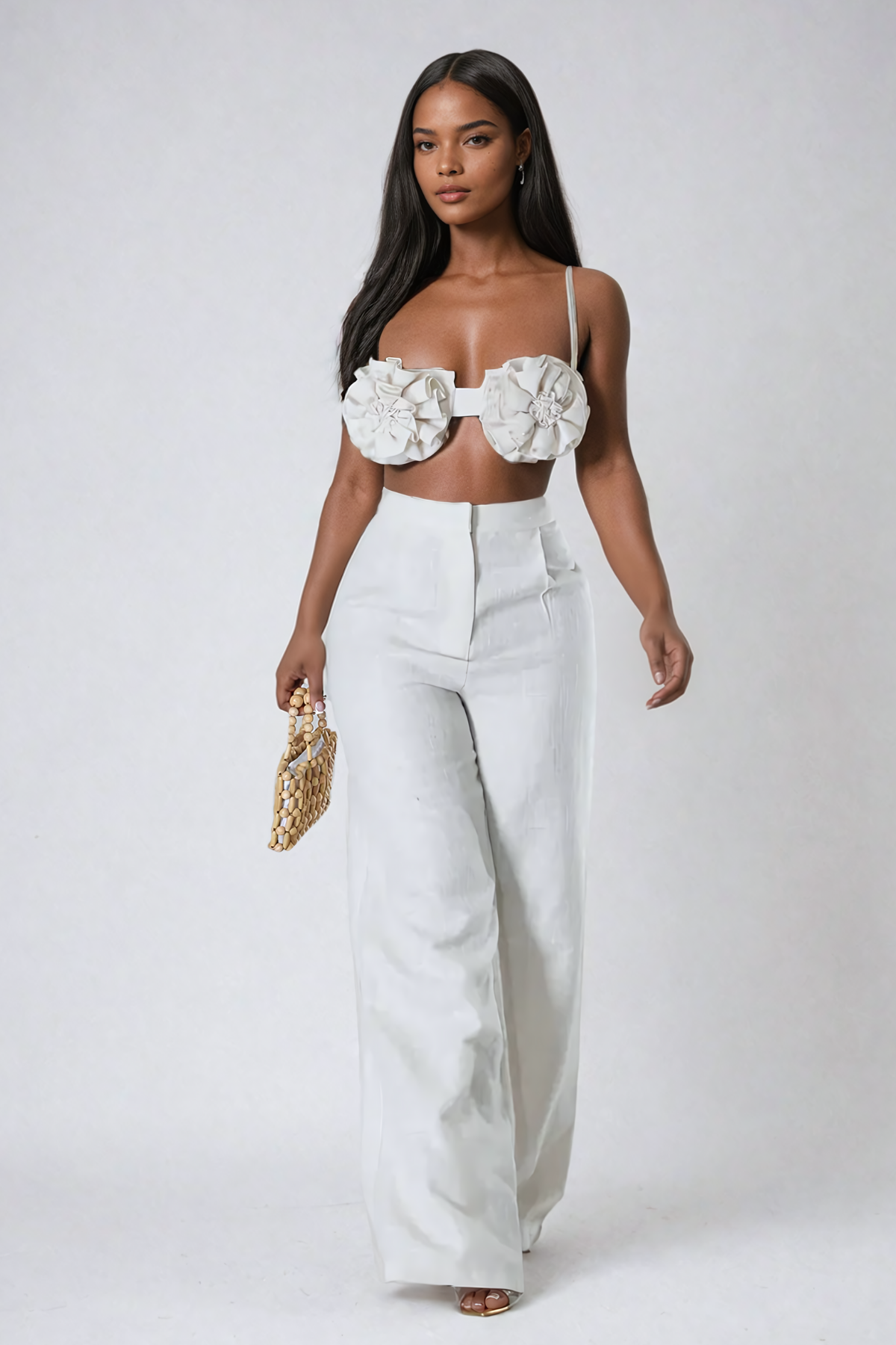 Aero Flower Spaghetti Pants Set In White