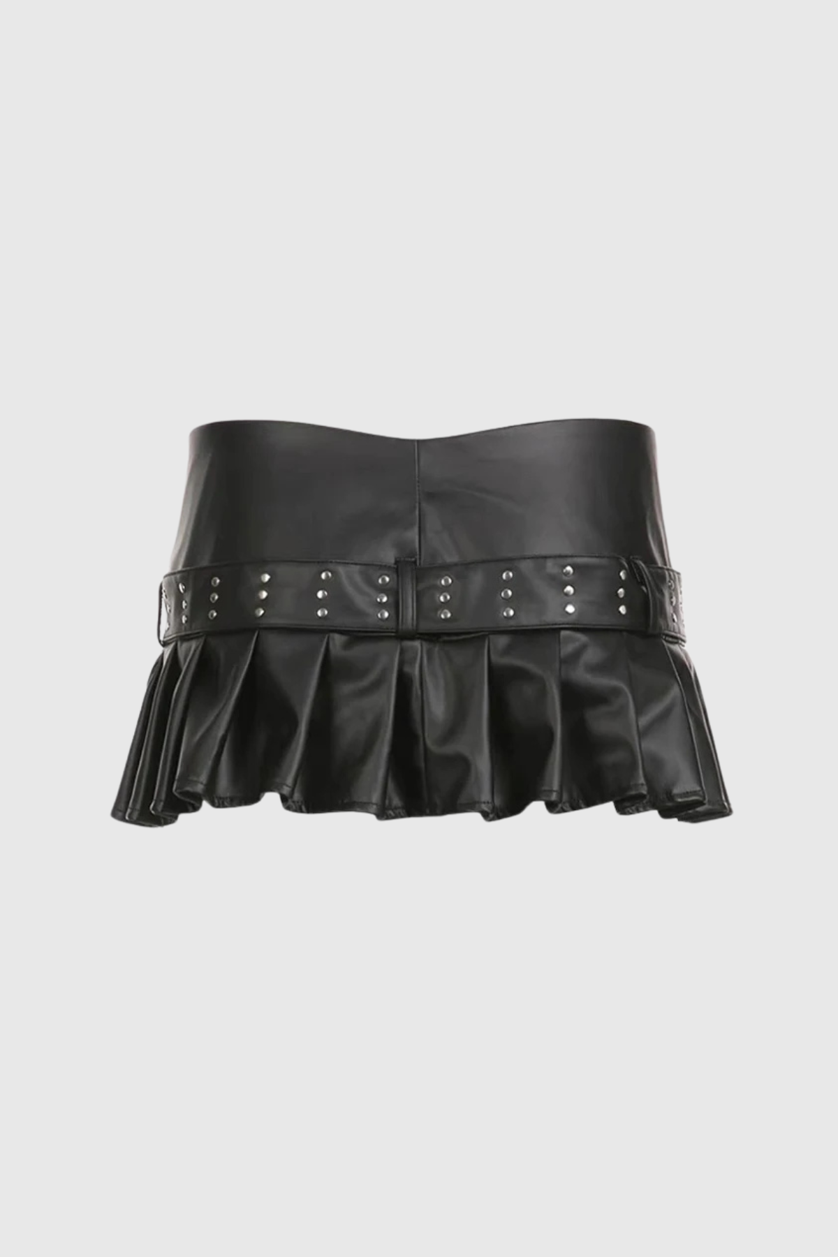 Afia Buckle Ruffle Split Short Leather Skirt