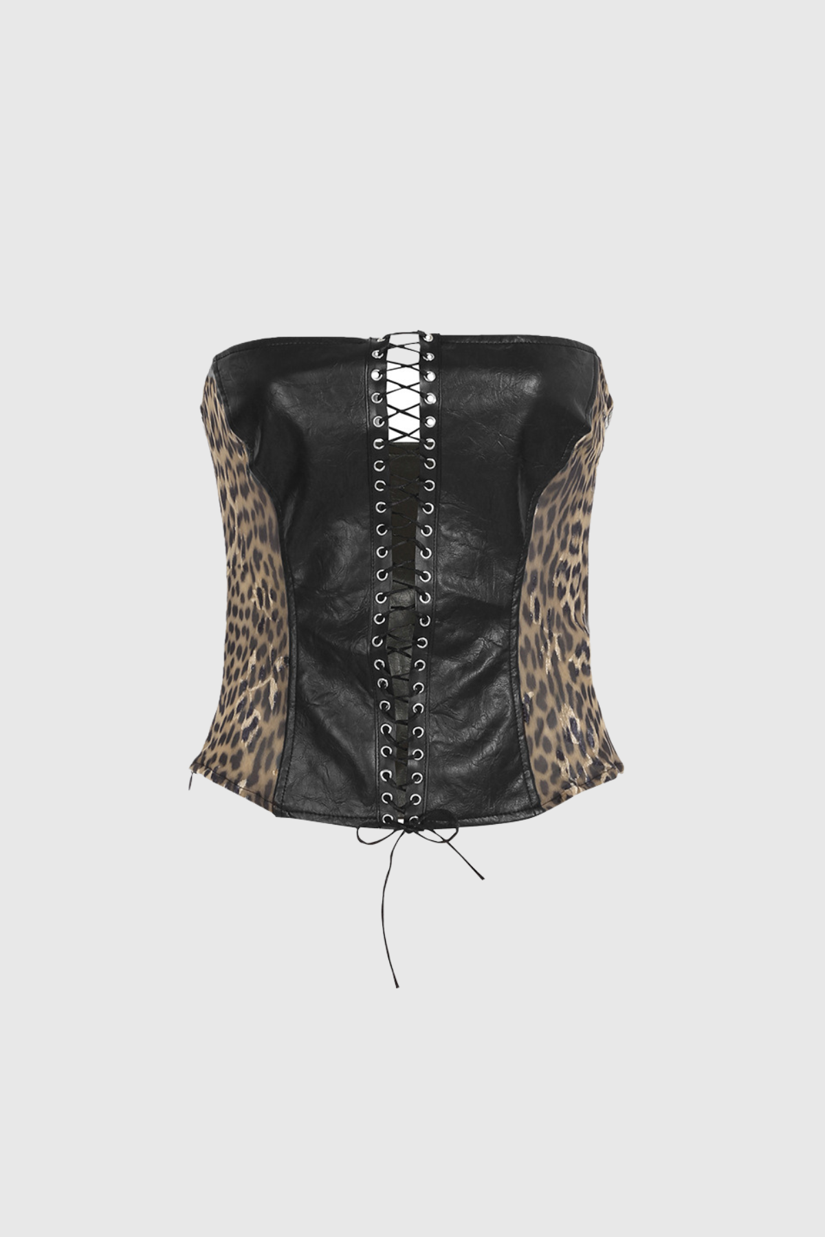 Aftab Strapless Lace Up Leopard Corset Skirt Set