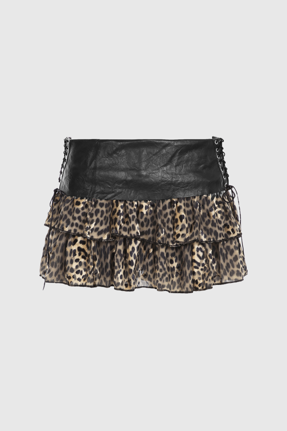 Aftab Strapless Lace Up Leopard Corset Skirt Set