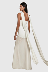 Afzal Halter Neck Mesh Bandage Maxi Dress