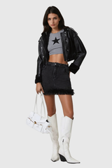 Agnaiyanke Deconstruct Faux Fur Denim Skirt