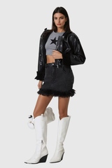 Agnaiyanke Deconstruct Faux Fur Denim Skirt