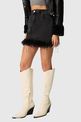 Agnaiyanke Deconstruct Faux Fur Denim Skirt