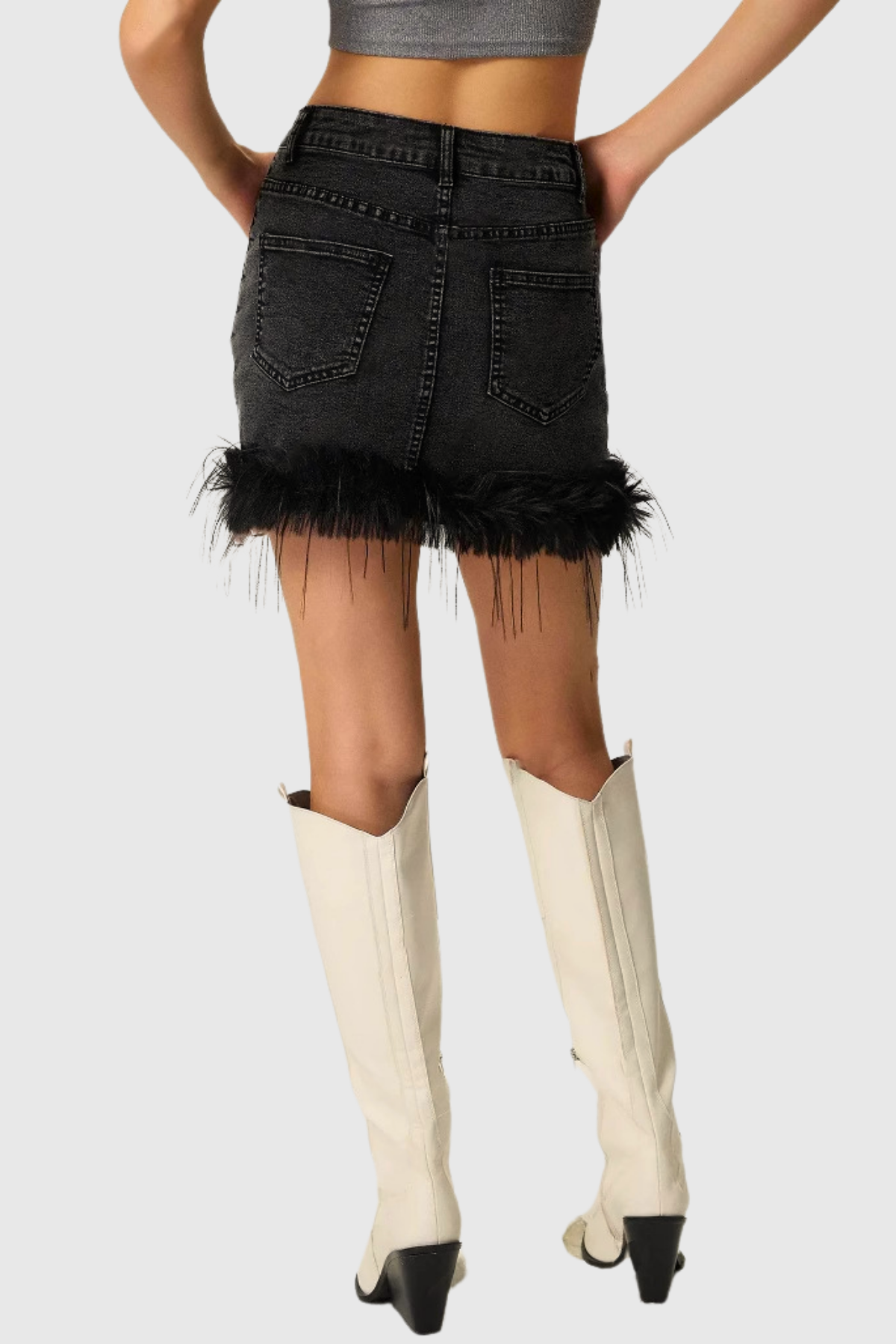 Agnaiyanke Deconstruct Faux Fur Denim Skirt