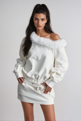 Agnethe Faux Fur Flower Buckle Mini Dress