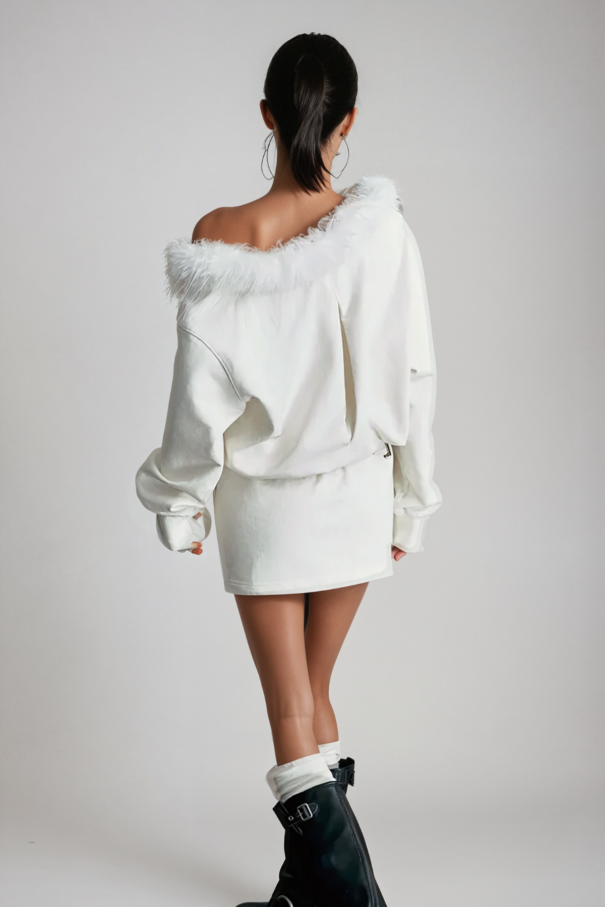 Agnethe Faux Fur Flower Buckle Mini Dress