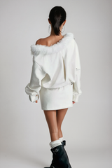 Agnethe Faux Fur Flower Buckle Mini Dress