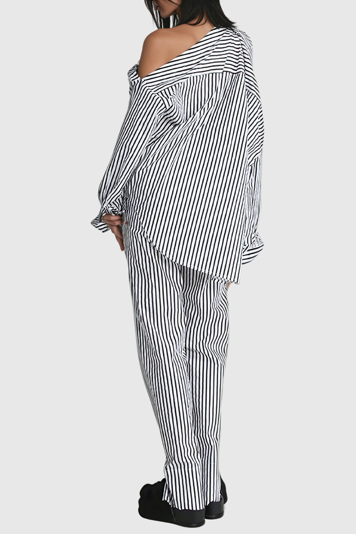 Agostino Single Shoulder Cutout Stripe Pants Set