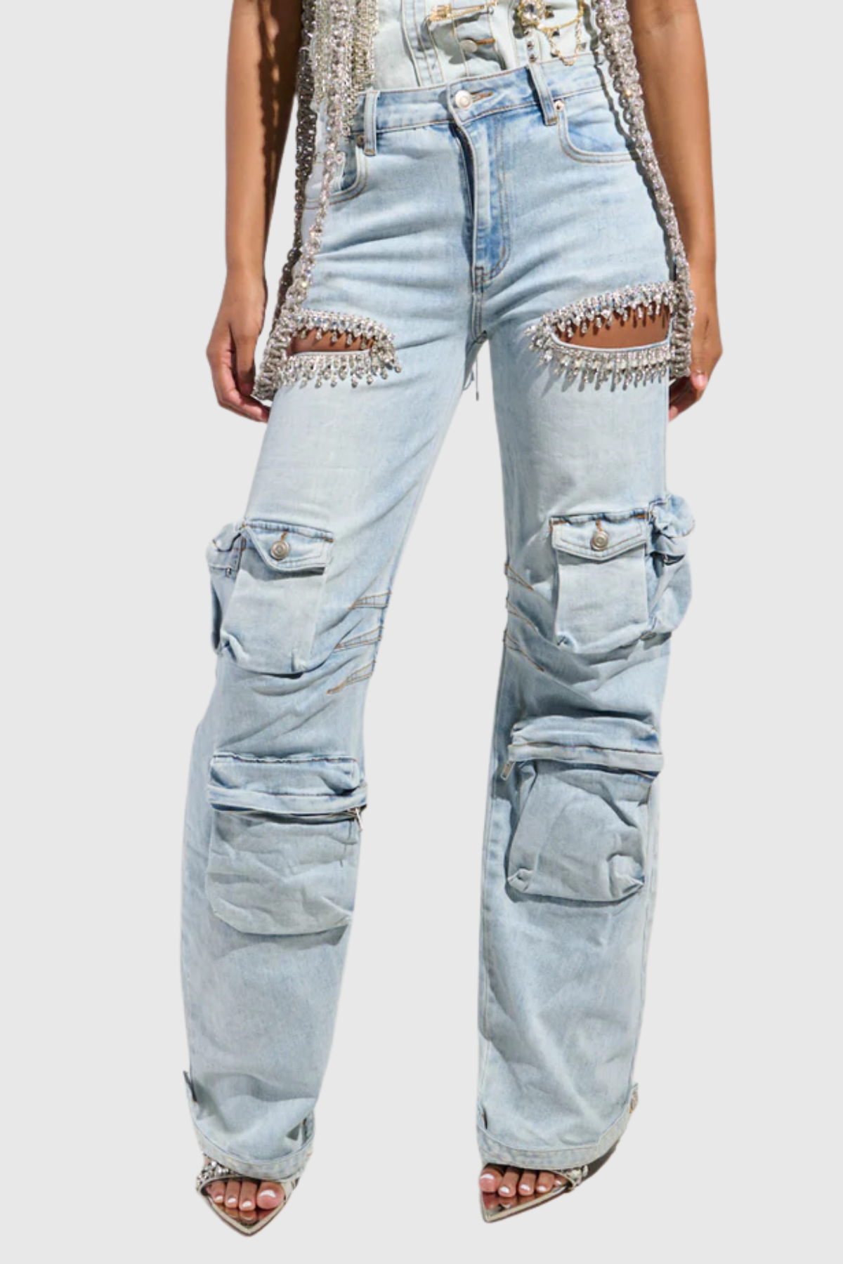 Ahava Diamond Cutout Cargo Jeans In Blue