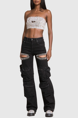 Ahava Diamond Cutout Cargo Jeans In Black