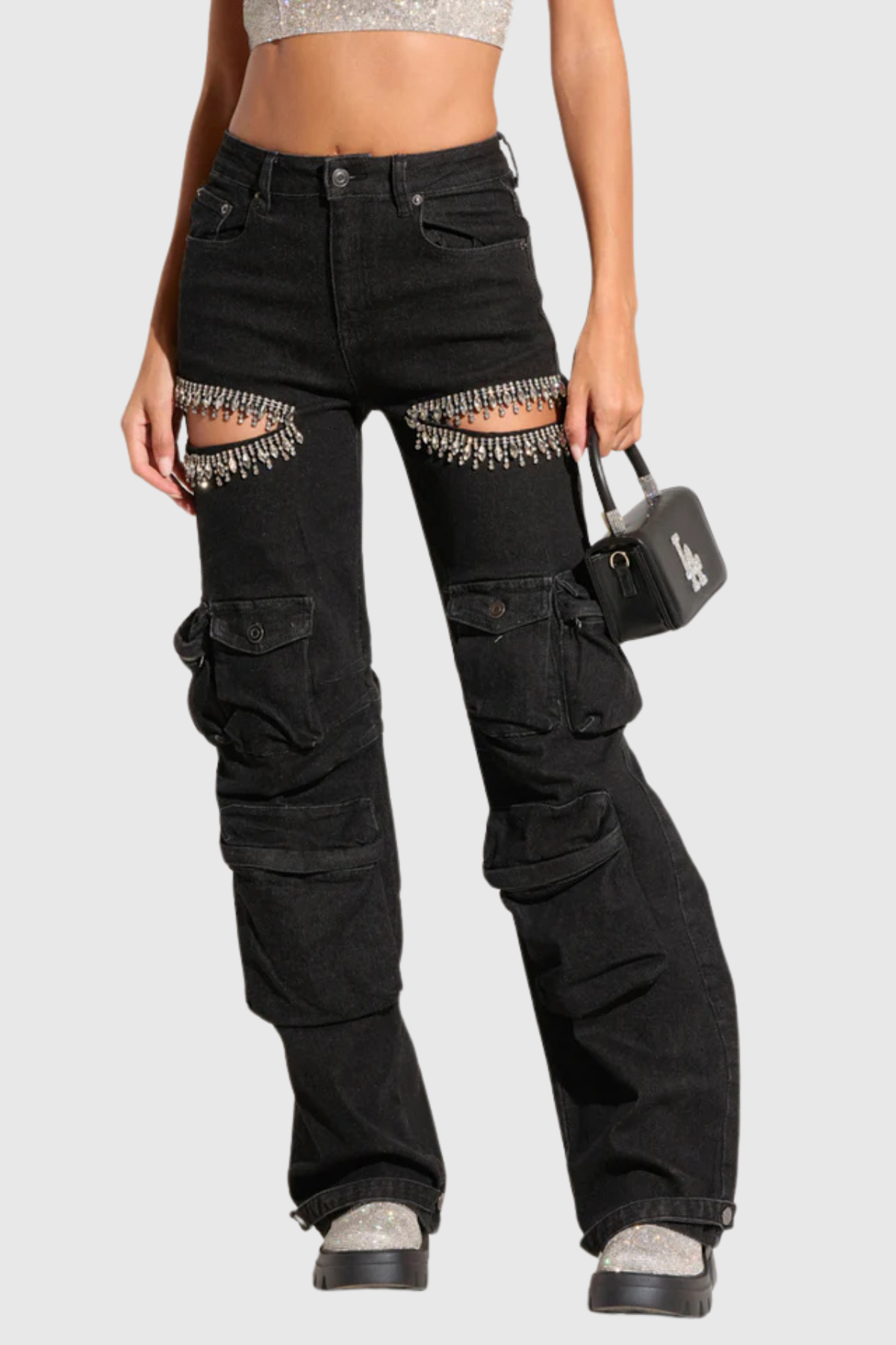 Ahava Diamond Cutout Cargo Jeans In Black