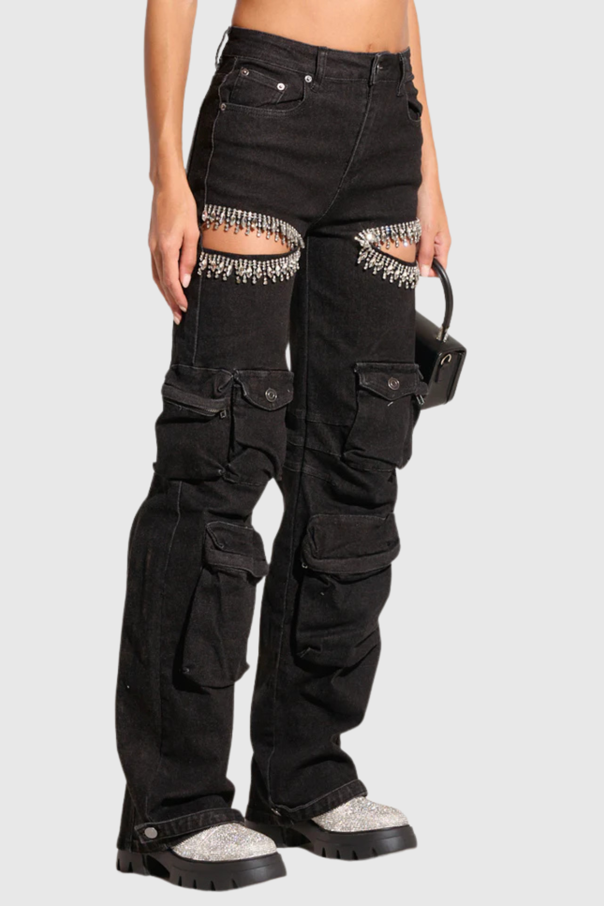 Ahava Diamond Cutout Cargo Jeans In Black