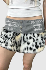 Ahmad Deconstruct Leopard Faux Fur Short Skirt
