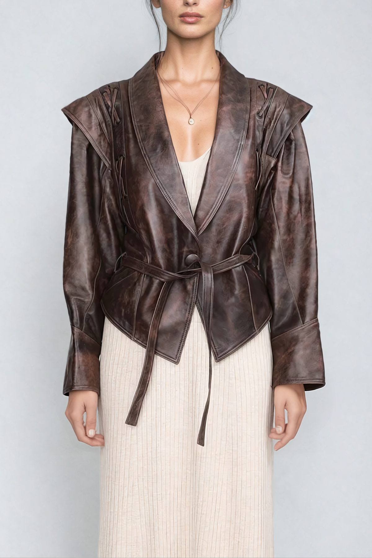 Ahti Deconstruct Lace Up Leather Short Jacket