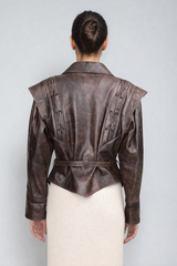 Ahti Deconstruct Lace Up Leather Short Jacket