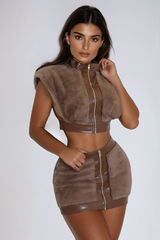 Aiman Faux Fur Sleeveless Skirt Set In Brown