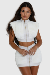 Aiman Faux Fur Sleeveless Skirt Set In White