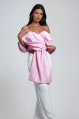 Ainslie Bow Cross Off Shoulder Satin Top