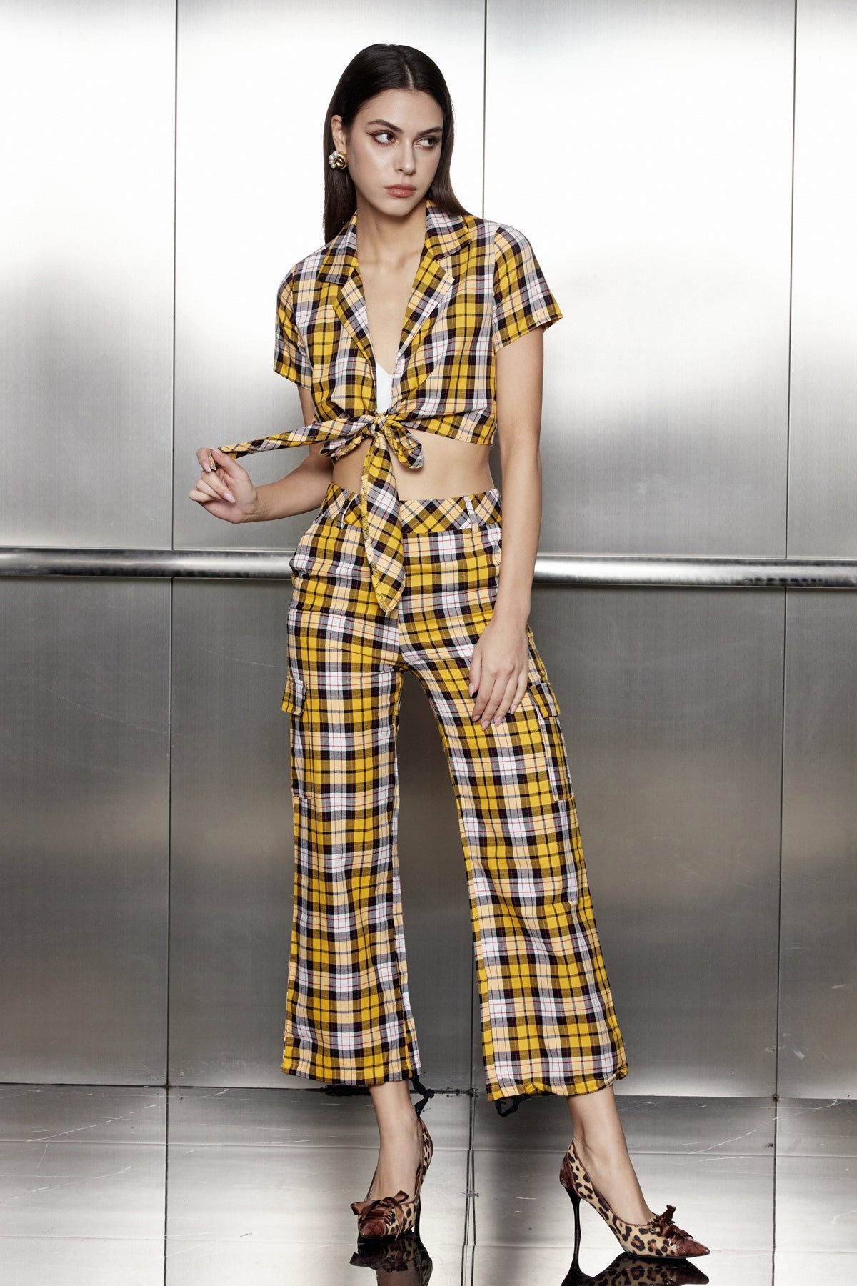 Ajda Grid Lace Up Pants