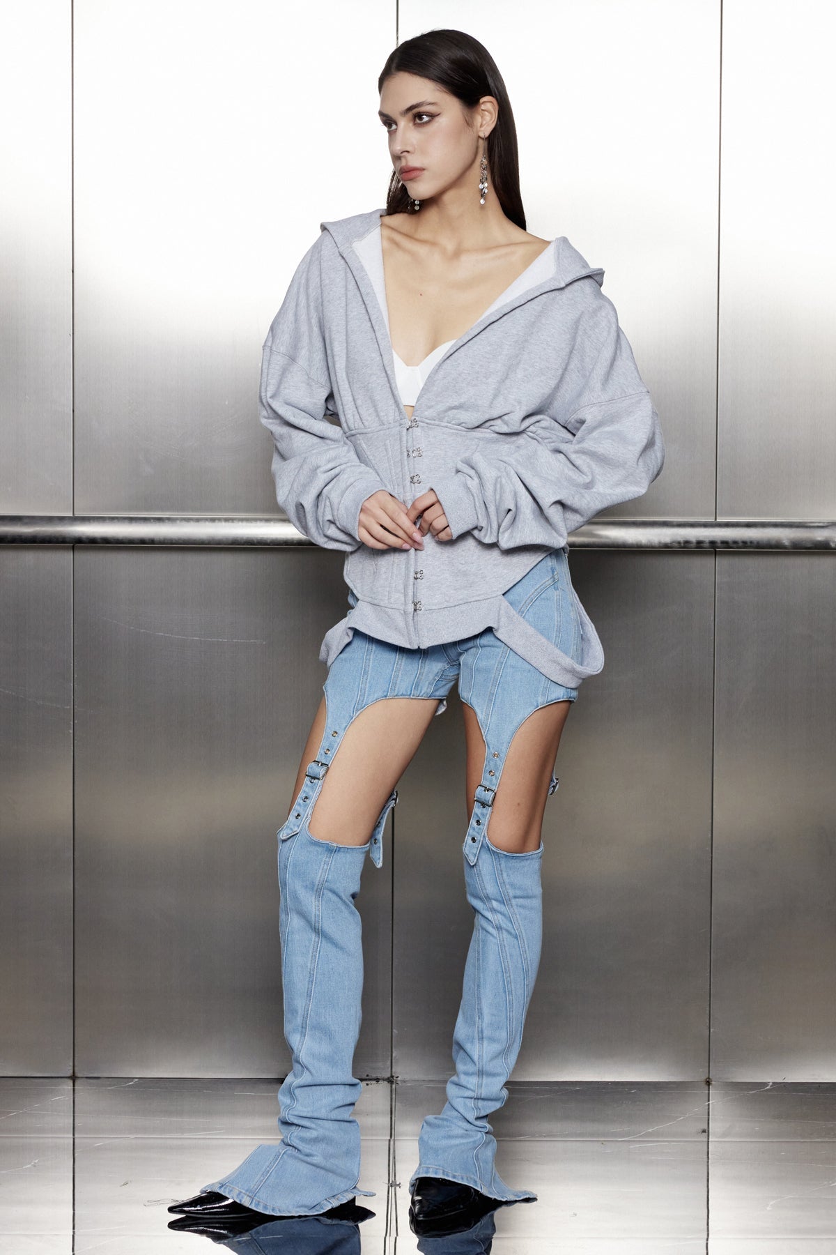 Akhil Deconstruct Hooded Cutout Top
