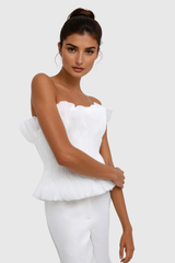 Akili Strapless Ruch  Ruffle Top In White