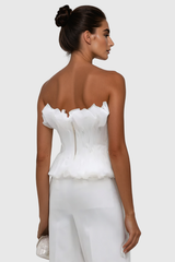Akili Strapless Ruch  Ruffle Top In White