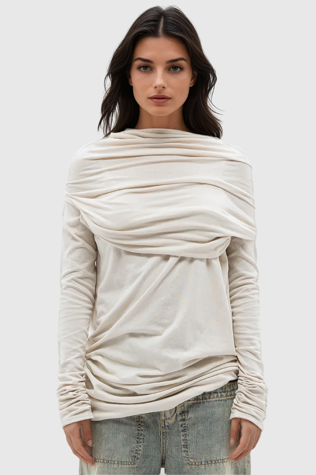 Akim Ruch Long Sleeve Knit Top In White