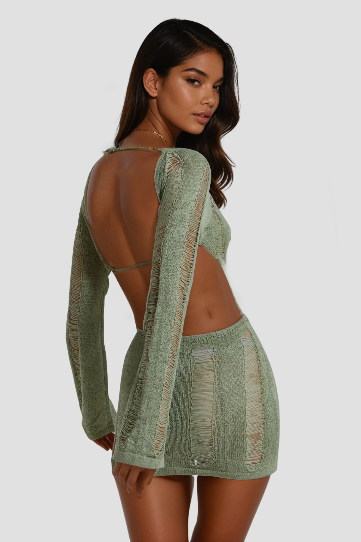 Akinobu Torn Cutout Backless Top In Green