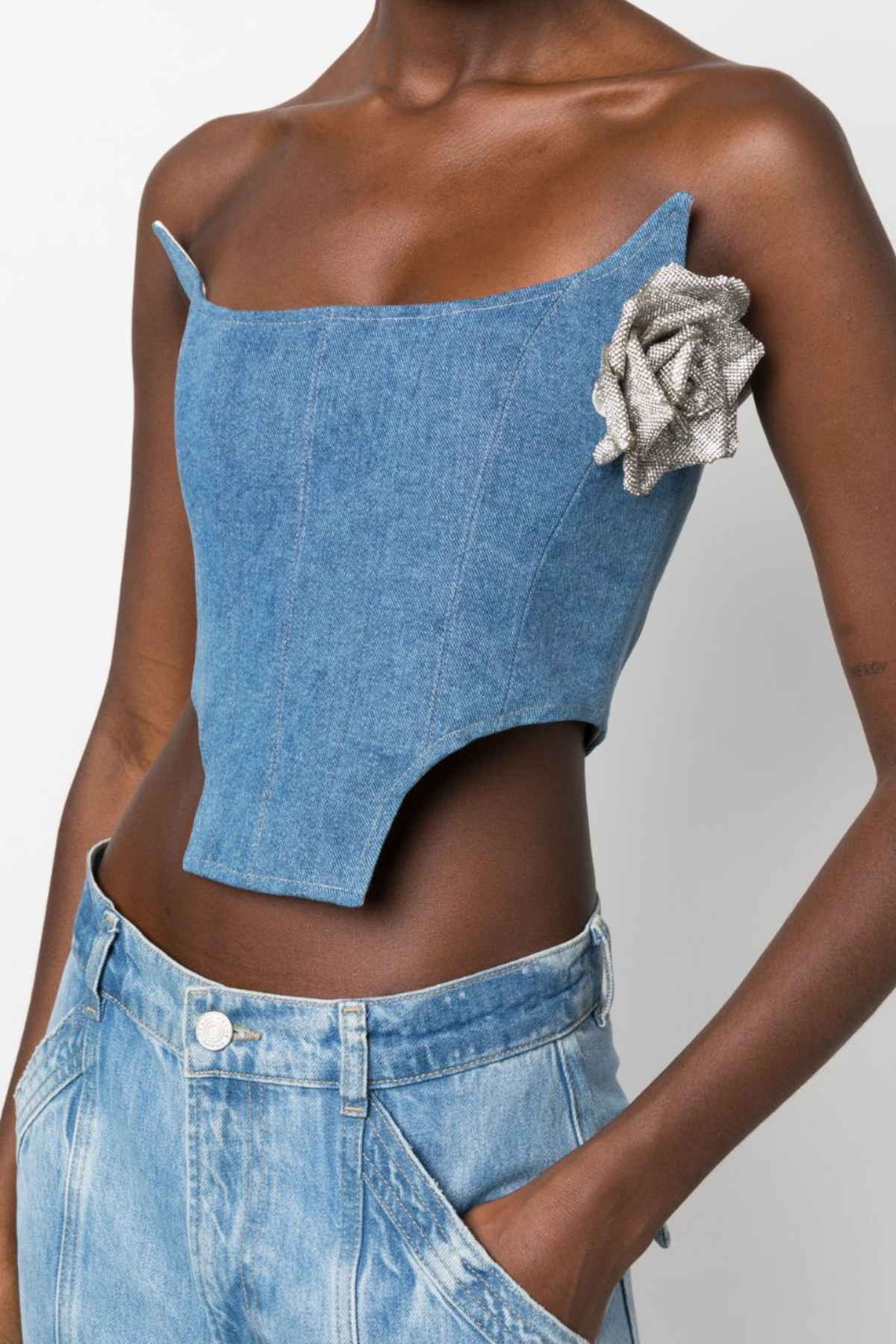 Alba Corset Flower Denim Top