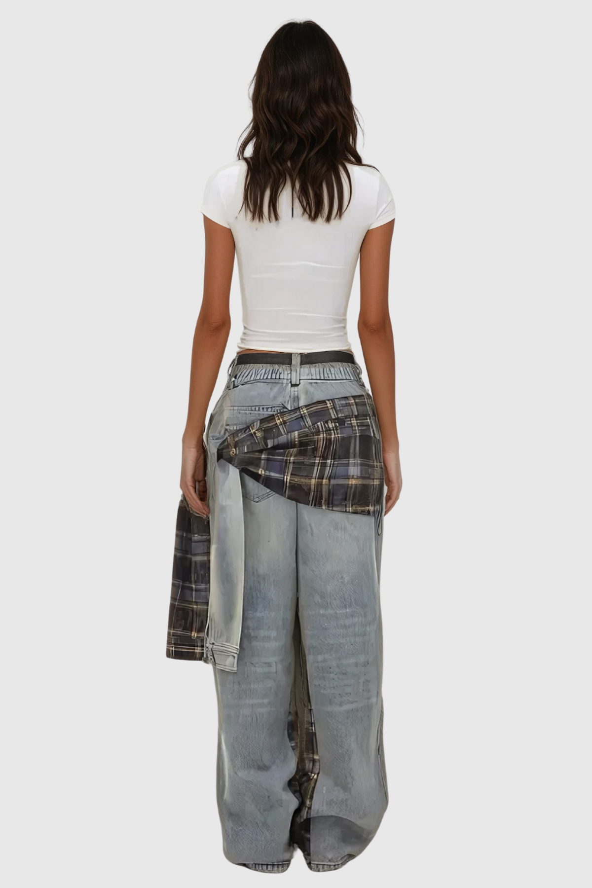 Alessa Grid Removable Asymmetric Jeans