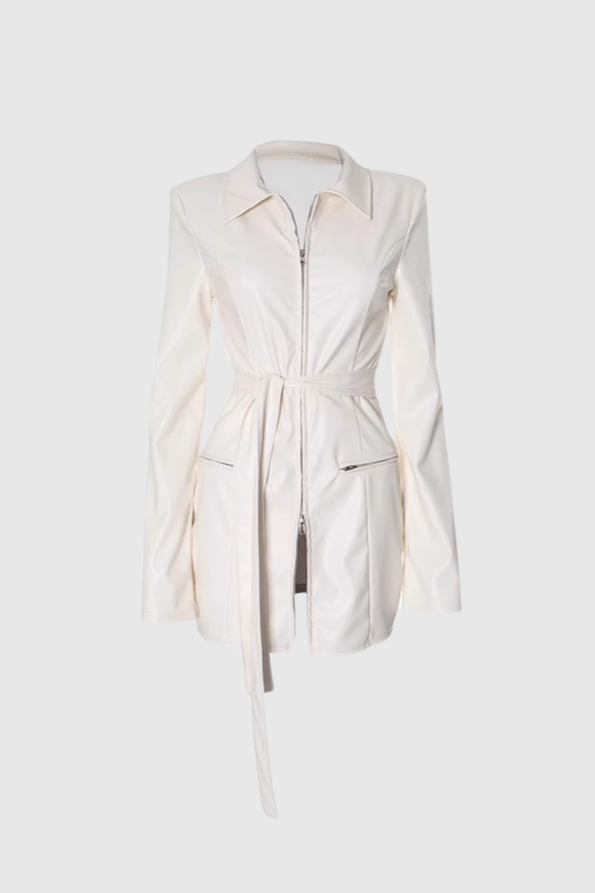 Alessandra Lapel Lace Up Leather Mini Dress In White