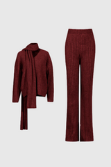 Alessia Shawl Lace Up Knit Pants Set In Red