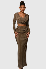 Alexei Cowl Neck Ruch Pants Set In Brown