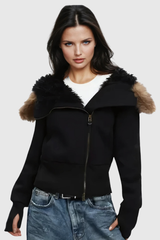 Alisha Faux Fur Zipper Asymmetric Jacket In Black